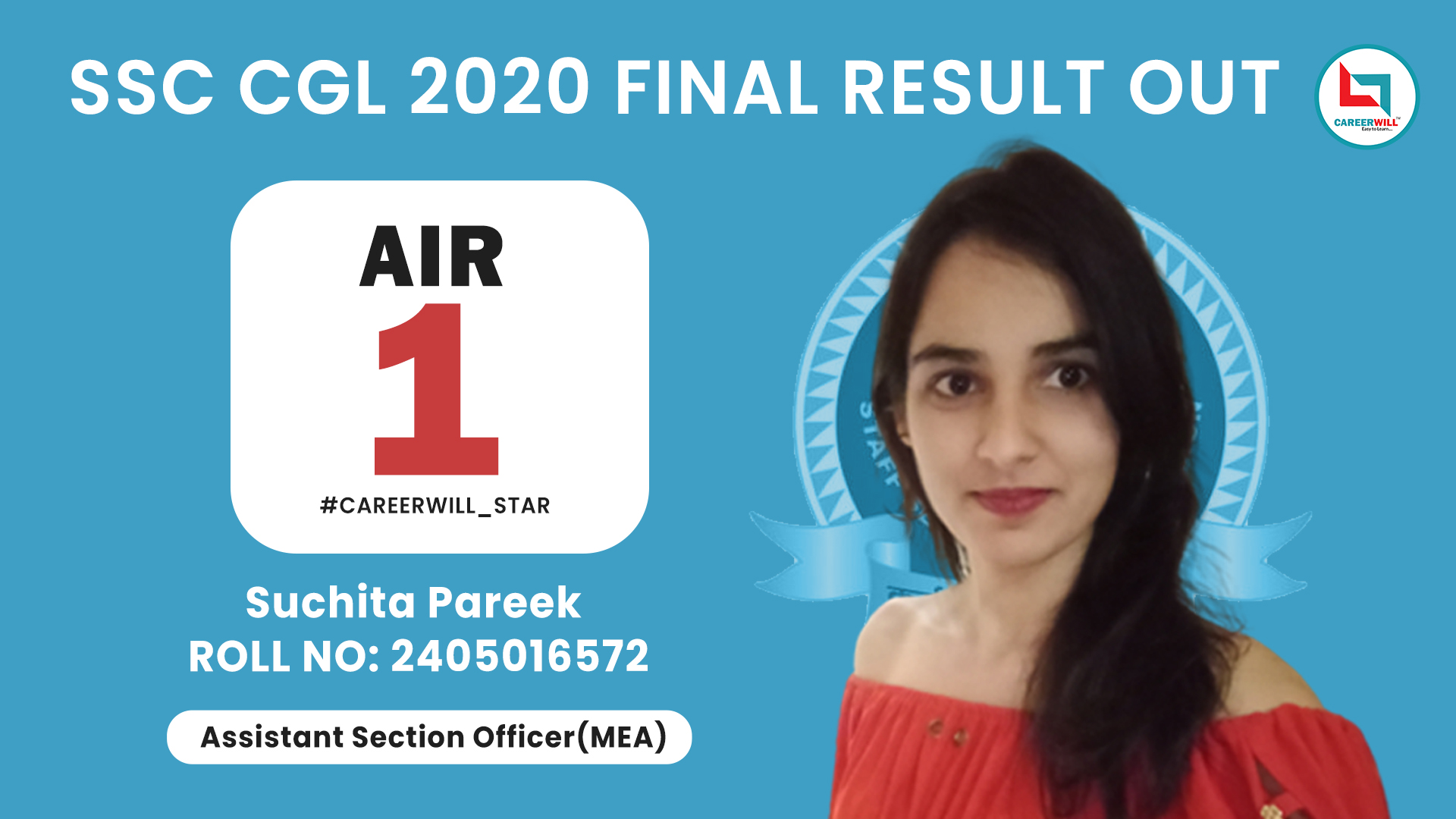 SSC CGL 2020 RESULT OUT | AIR 1, Suchita Pareek -